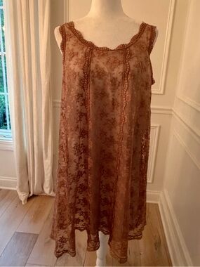 Vintage Brown Floral Lace Slip Dress